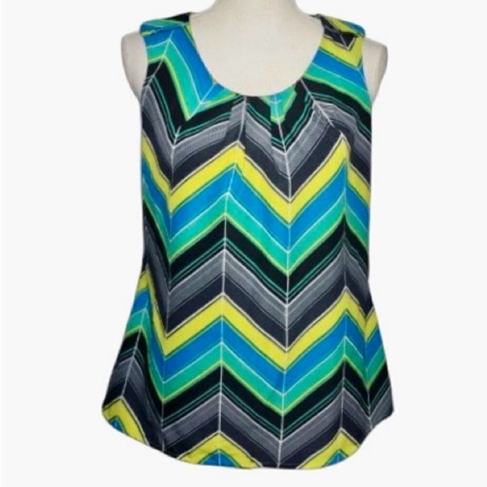 Banana Republic Pleated Neck Chevron Sleeveless Top in Blue/Green Women’s L